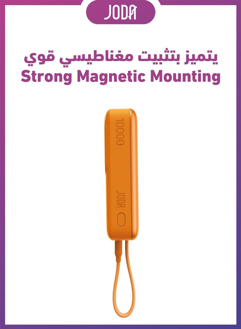 JODA MagTack 10 10000mAh PD 35W Power Bank with Nylon Braided Cable-Orange - Image 2